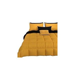PETTI Artigiani Italiani - Couette Chaude Hiver 220x260 Bicolore JauneNoir, Couette Double Face, Couette pour lit 1 Personnes, Couette en Microfibre 300g/m², Made in Italy