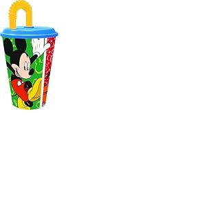 Tataway Gobelet 430 ml avec paille Mickey Has Fun : design Disney original, pratique, durable et sûr, idéal pour prendre un verre à la maison, à l'école ou pendant les loisirs.