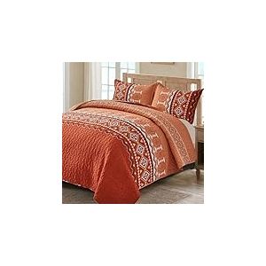 Parure de lit 3 pièces avec courtepointe bohème pour très grand lit, orange brûlé, couvre-lit léger imprimé géométrique avec 2 taies d'oreiller, parure de lit bohème douce, 228,6 x 264,2 cm