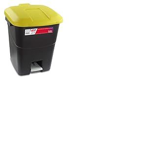 Tayg Couvercle jaune Poubelle 50 litres avec pédale, base noire (430015)