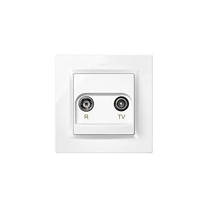 SIMON - Prise d'antenne TV et radio, prise TV murale, s&eacute;rie Simon 10, encastrable, avec cadre, couvercle et m&eacute;canisme, pour t&eacute;l&eacute;vision num&eacute;rique terrestre ou satellite, couleur blanche