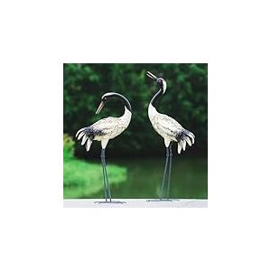 chisheen Lot de 2 Statues de Grue de Jardin en métal Rouge héron couronné