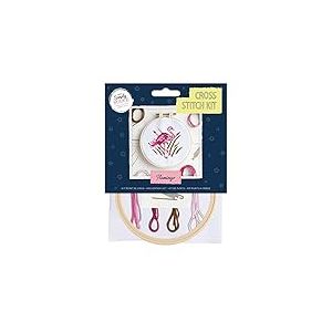 Simply MAKE Kit de broderie au point de croix – Motif flamant rose pour enfants et adultes, avec cerceau, fil à broder, tissu et aiguille – Parfait pour les travaux manuels adultes et débutants – Kit