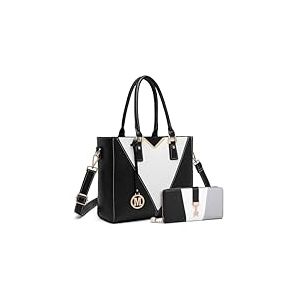 Miss Lulu Sac 2 Pièces -Medium Sac à Main et Portefeuille Multicolore Femme Sac a Bandoulière avec porte-monnaie en Simili Cuir Mode, Blocage des Couleurs(
