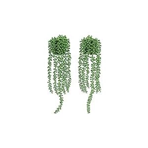 Floweroyal Lot de 2 Fausses Plantes &agrave; Suspendre en Pot - Guirlande de Perles - Plantes succulentes - Petites Plantes artificielles pour int&eacute;rieur ou ext&eacute;rieur - D&eacute;coration Murale