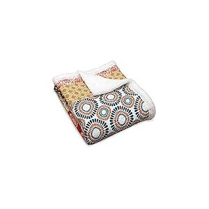 Lush Decor Couvre-lit Sherpa à Rayures bohèmes, 152,4 x 127 cm, Turquoise/Orange, 152,4 x 127 cm