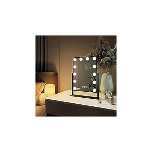 EMKE Miroir Lumineux de Maquillage Hollywood 30 x 41cm, Cadre Noir, Miroir grossissant 7X avec Ampoules LED Interrupteur Tactile, Rotation 360°, 3 Couleurs Réglable
