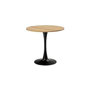 MEUBLE COSY Table Salle à Manger Ronde Vintage 2-4 Personnes pour Salon Cuisine Bureau, en Bois d'ingénierie et Métal, Chêne + Noir, 80x80x75cm