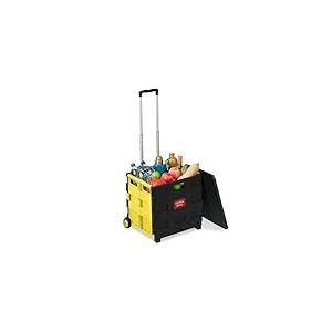 Relaxdays Chariot de Courses, Pliable, Jusqu’à 35 kg Poussette de 50 l, poignée télescopique, 2 roulettes, Jaune/Noir