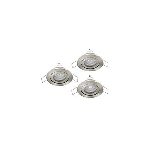 Eglo jeu de 3 spots LED encastr&eacute;s Barranco, lampes de plafond &agrave; encastrer pour salle de bains, luminaires encastrables ronds, plastique argent&eacute;, blanc neutre, ampoule GU10 incluse, IP44