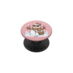 Bonhomme de Neige Mignon l&eacute;opard Coquette Noeud No&euml;l Femmes Filles PopSockets PopGrip Adh&eacute;sif