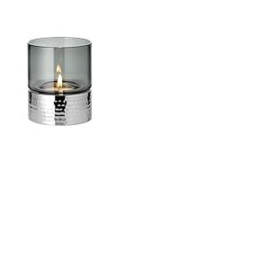 EDZARD Photophore Cosmo (Hauteur 13 cm), Verre fonc&eacute;, martel&eacute;, Acier Inoxydable Poli Miroir, Parfait pour Les Bougies Chauffe-Plat Maxi