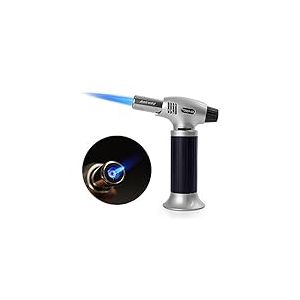 Chalumeau de cuisine rechargeable avec verrouillage de sécurité et flamme réglable, idéal pour crème brûlée, dessert, barbecue, bricolage (Noir)