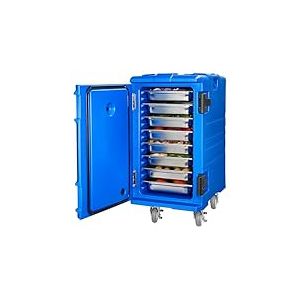 VEVOR Conteneur Isotherme pour Bac Gastronorme 120 L, Boîte de Transport Alimentaire Empilable, Chargement Frontal, Double Boucle, Poignées et Roulettes, Porte-plateaux pour Restauration Cantine, Bleu