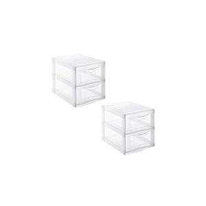 SUNDIS Orgamix, lot de 2 tours de rangement en plastique transparent, 2 tiroirs format papier A4, hauteur 25,5 cm, superposables, idéales rangement bureau, cours, documents, fournitures