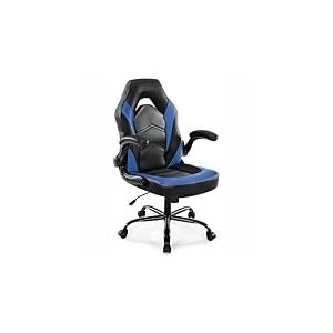 DUMOS Chaise de Gaming Ergonomique - Chaise de Jeu pivotante en Cuir synthétique avec accoudoirs Pliables - Convient pour la Maison, Le Bureau, etc (Noir/Bleu)