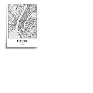 Lot de 2 posters de plan de la ville A2 noir et blanc | Papier 250 g | Images pour salon et chambre &agrave; coucher | Tr&egrave;s nombreux motifs urbains | Id&eacute;e cadeau id&eacute;ale | Sans cadre | Poster New York et Los