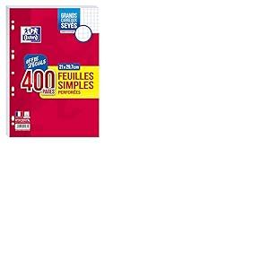 OXFORD Lot de 20 packs de 400 feuillets mobiles perforées Seyès sous film