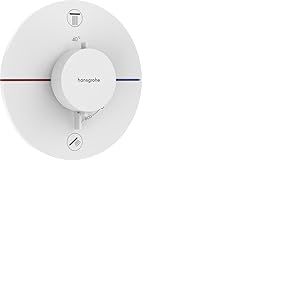hansgrohe ShowerSelect Comfort S - Mitigeur thermostatique, Robinet encastré avec arrêt de sécurité (SafetyStop) à 40°C, Thermostat rond, 2 sorties, Blanc mat