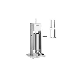 VEVOR Poussoir à Saucisses Manuel 5 L Machine à Saucisses Verticale en Acier Inoxydable Alimentaire Ensacheuse Saucisse 4 Tubes de Remplissage 2 Vitesses Réglables pour Churros Saucissons Restaurant