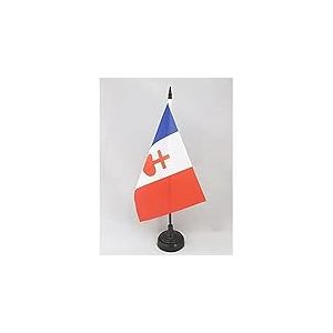 AZ FLAG - Drapeau De Table France Sacr&eacute; C&oelig;ur de J&eacute;sus 21x14 cm - Petit Drapeau Fran&ccedil;ais Catholique De Bureau 100% Polyester Avec Hampe De 25cm Et Socle En Plastique Noir