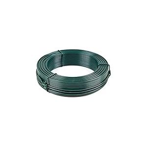 Flandria Fil de Tension Métal plastifié Vert Ø2,7mm rouleau 50m Fil métal enduit PVC Fil tension clôture, jardin, bricolage