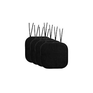 Sweet Home Collection Lot de 4 Coussins de Chaise en Mousse à mémoire de Forme avec Attaches Motif nid d'abeille Antidérapant Dos en Caoutchouc Arrondi carré 40,6 x 40,6 cm Noir