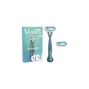 Gillette Venus Smooth Rasoir Pour Femme, 1 Manche Compatible Avec Toutes Les Lames De Rechange Venus Et Lot De 2 Recharges A Raser Avec Têtes Rondes, Rasage Doux Des Zones Sensibles