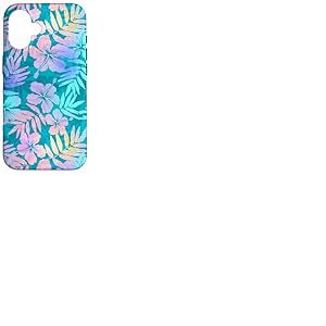 Hibiscus hawaïen en feuilles de palmier tropicales bleu turquoise Coque pour iPhone 16
