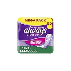 Always Discreet Serviettes Pour Fuites Urinaires Femmes Normal 30 Serviettes Protection Intégrale*. Discrétion Incroyable