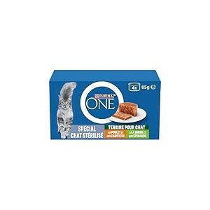PURINA ONE | Terrines pour Chat St&eacute;rilis&eacute; | Aide &agrave; Maintenir Un syst&egrave;me immunitaire sain, Soutenir l'&eacute;quilibre du microbiome intestinal et &agrave; contr&ocirc;ler Le Poids | Poulet et Dinde |Bo&icirc;tes | 4 x 85 g