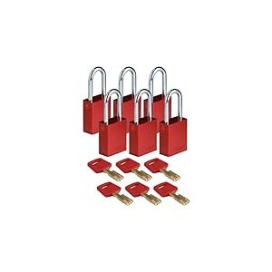 Brady (ALU-RED-38ST-KD6PK) Cadenas de condamnation SafeKey Anodized Aluminum avec anse en Acier 38.00 mm Rouge KD - Cl&eacute; diff&eacute;rente 6 Pi&egrave;ce(s)