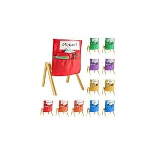 VEVOR Pochette de Chaise, Lot de 12, Poche Rangement Dossier Chaise, 43x48 cm, Pochettes Organiseur de Dossier Chaises avec &Eacute;tiquette Nominative, pour Salle de Classe, Maternelle, &Eacute;cole, 6 Couleurs