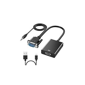 NEUTYPECHIC Adaptateur VGA vers HDMI, VGA Femelle vers HDMI Mâle, Convertisseur VGA vers HDMI 1080p avec Câble Audio, Cable VGA Femelle pour PC, Portable, Tout en un, HDMI Mâle pour Moniteur, TV(25CM)