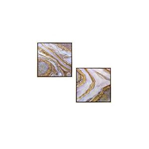 DRW Lot de 2 tableaux sur toile en bois carré abstrait multicolore 60 x 2,5 x 60 cm