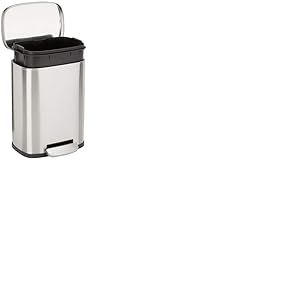 Amazon Basics Mini Poubelle Rectangulaire Anti-trace avec Pédale à Fermeture en Douceur, Acier Inoxydable Brossé, pour Salle de Bain et Petits Espaces, 5l, Finition Nickel Satiné,18.5x21.6x30cm(LxlxH)