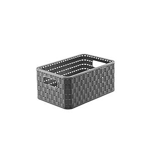 Rotho Country Boîte de rangement 6l en rotin, Plastique (PP) sans BPA, anthracite, A5/6l (28.0 x 18.5 x 12.6 cm)