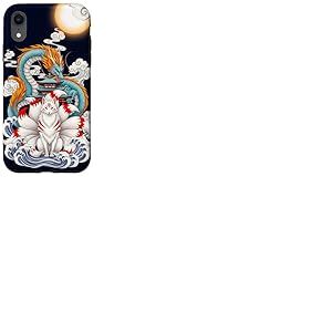 Pagode du Dragon Renard Kitsune &agrave; Neuf queues Japonaise Coque pour iPhone XR