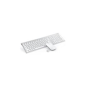 SEENDA Ensemble Clavier Souris sans Fil &ndash; 2,4 G sans Fil et Rechargeable, Clavier Ultra Fin en Aluminium avec Disposition QWERTZ Allemande pour PC, Ordinateur Portable, Ordinateur, Smart TV et Mac