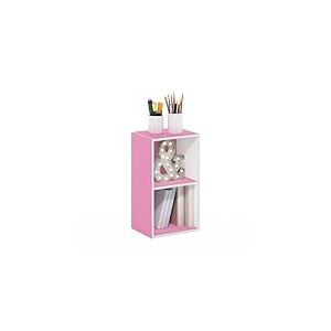 Furinno Pasir Étagère ouverte à 2 niveaux, Blanc/Rose, 2-Tier Cube, Chêne Français