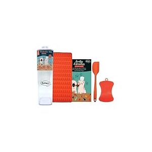 BUBIMEX - Kit à friandises Forme os/Poisson pour Chiens et Chats avec Tapis de Cuisson 30,5x9x9cm - DIY - Boîte avec Moule en Silicone sans BPA Anti adhérent, Spatule, Brosse et Livret de Recettes