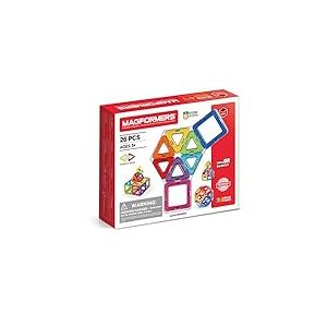 Magformers 26-Piece STEM Magnetic Tiles Toy , Used in Schools For Maths and Geometry , Rainbow-Coloured Squares and Triangles with Rotating Magnets.