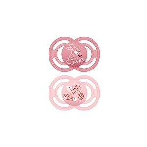 MAM MAM Perfect Lot de 2 t&eacute;tines extra fines et souples, plates et sym&eacute;triques en silicone Skin Soft Silicone &agrave; partir de 16 mois, avec bo&icirc;te auto-st&eacute;rilisatrice, rose mat
