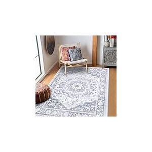 SHACOS Tapis Salon Effet Vieilli, R&eacute;tro Boh&egrave;me Poil Ras Moderne Motif Tapis Descente de Llit Chambre, Antid&eacute;rapant Tapis de Sol Doux pour Chambre &agrave; Coucher, Salle a Manger, Gris Clair, 160 x 220 cm