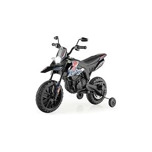 FANTASK Aprilia Moto électrique pour Enfant de 3 à 8 Ans 12 V 5,5 à 6 km/h avec Roues stabilisatrices, Musique et phares, Moto Bleue et Noire