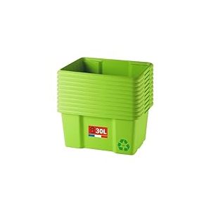 Sundis Bac de rangement 30L, lot de 10, en plastique recyclé vert, L.46,5xl.36,5x H23cm, empilable et superposable, multiusage, idéal pour l’atelier, le bricolage ou le transport