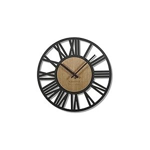 FLEXISTYLE Horloge Murale Grand Adulto &Oslash; 50 cm LOFT r&eacute;tro en Bois de ch&ecirc;ne sans Bruit de tic-tac Salon (shwarz/ch&ecirc;ne)