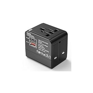 Hoppac Adaptateur Prise Universelle, Adaptateur Universel de Voyage avec 1 USB A et 1 USB C, Adaptateur Universel France vers USA UK Canada Japon Australie Thailande, Adaptateur Prise vers France