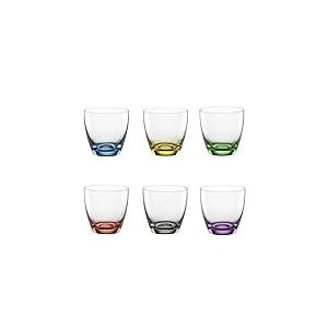Bohemia Cristal 093 006 165 Viva Colori Lot de 6 gobelets en cristal d'env. 300 ml avec fond décoré de couleurs en bleu, jaune, vert, rouge, gris fumé, violet