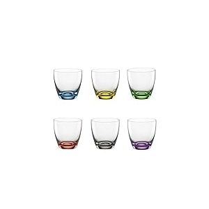 Bohemia Cristal 093 006 165 Viva Colori Lot de 6 gobelets en verre cristal avec fond coloré bleu, jaune, vert, rouge, gris fumé, violet Env. 300 ml